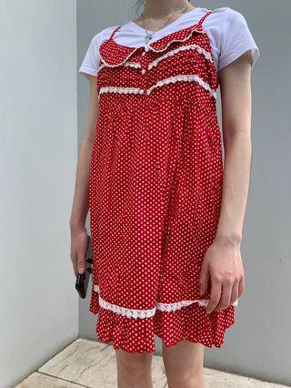 Korean red white Polkadot dress