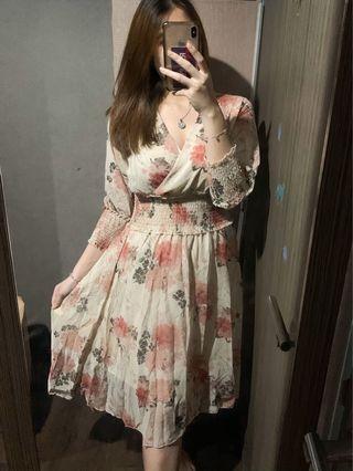 014 Dress Korean Floral Pink Beige New