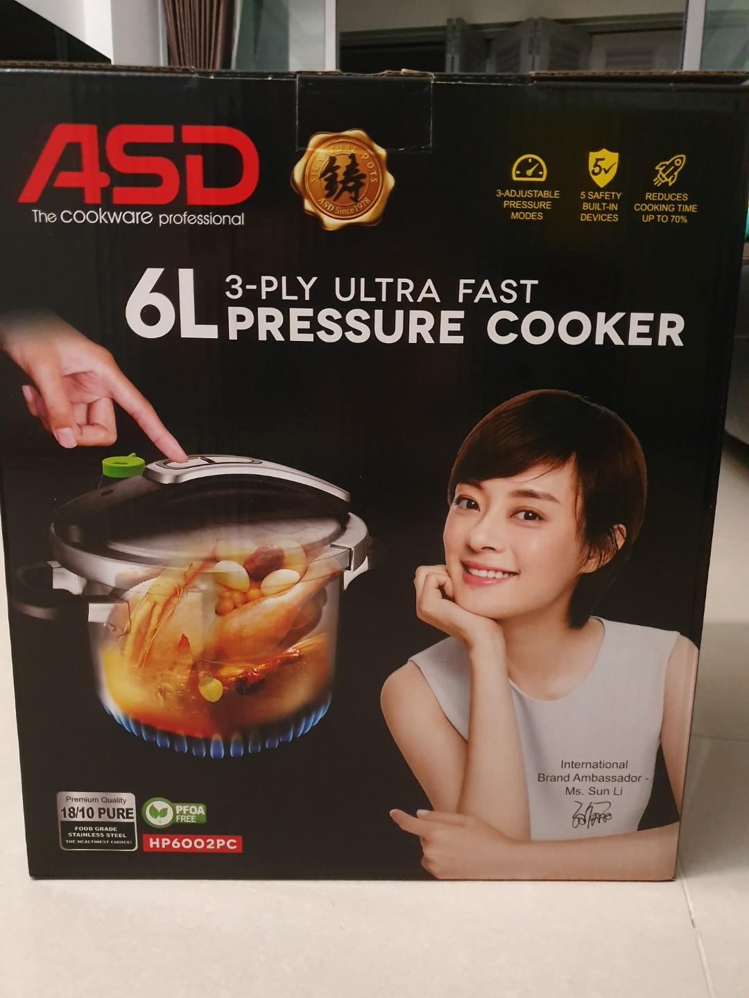 ASD 6L 18/10 3PLY S/STEEL PRESSURE COOKER, TV & Home Appliances