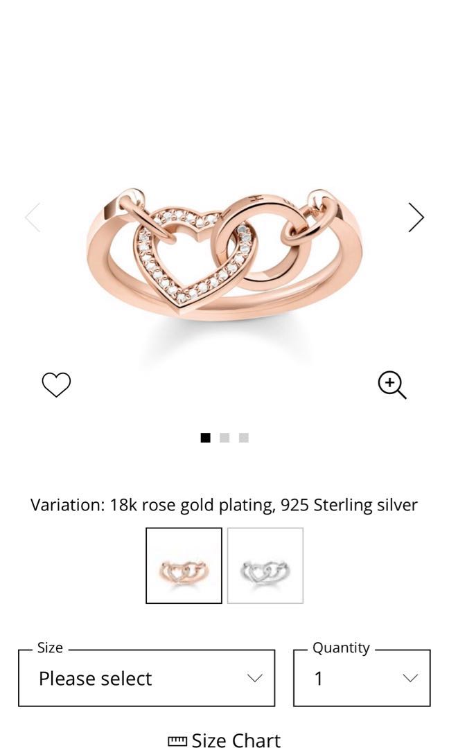 Bn Thomas Sabo Ring Together Heart Rose Gold Women S Fashion Jewellery Rings On Carousell