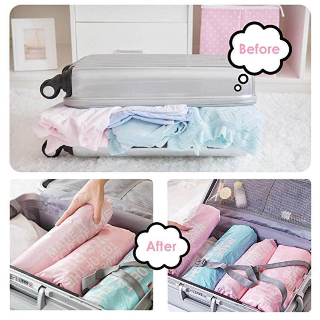 Free Delivery Set Of 2 6 Pcs Travel Space Saver Dual Zipper Roll Up Compression Vacuum Bags Kit 4 Medium 2 Large Size Travel Travel Essentials Travel Accessories On Carousell