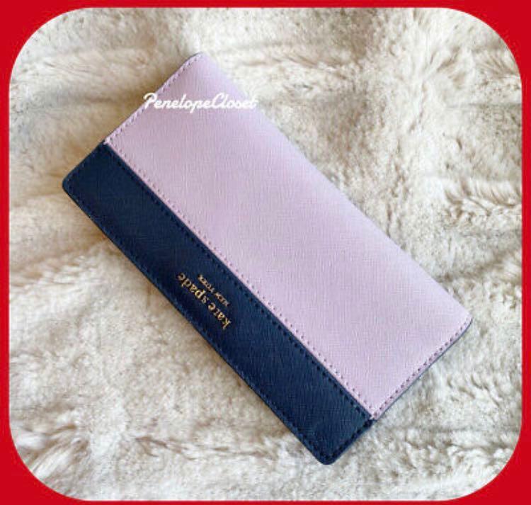 NWT KATE SPADE LEATHER CAMERON LARGE SLIM BIFOLD WALLET IN LAVENDER PETROL BLUE