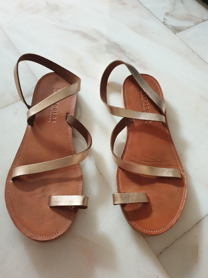 rose gold leather sandals