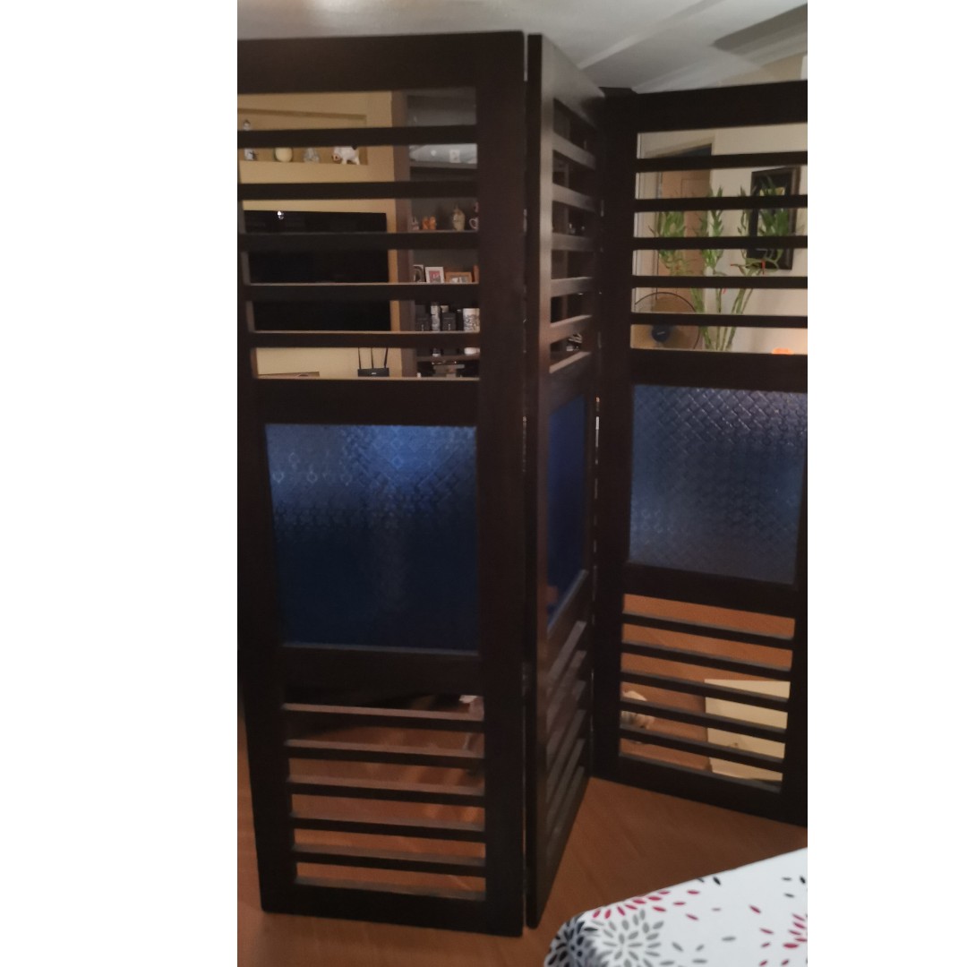 Solid Teak Folding Screen with Decorative glass inserts, Furniture ...