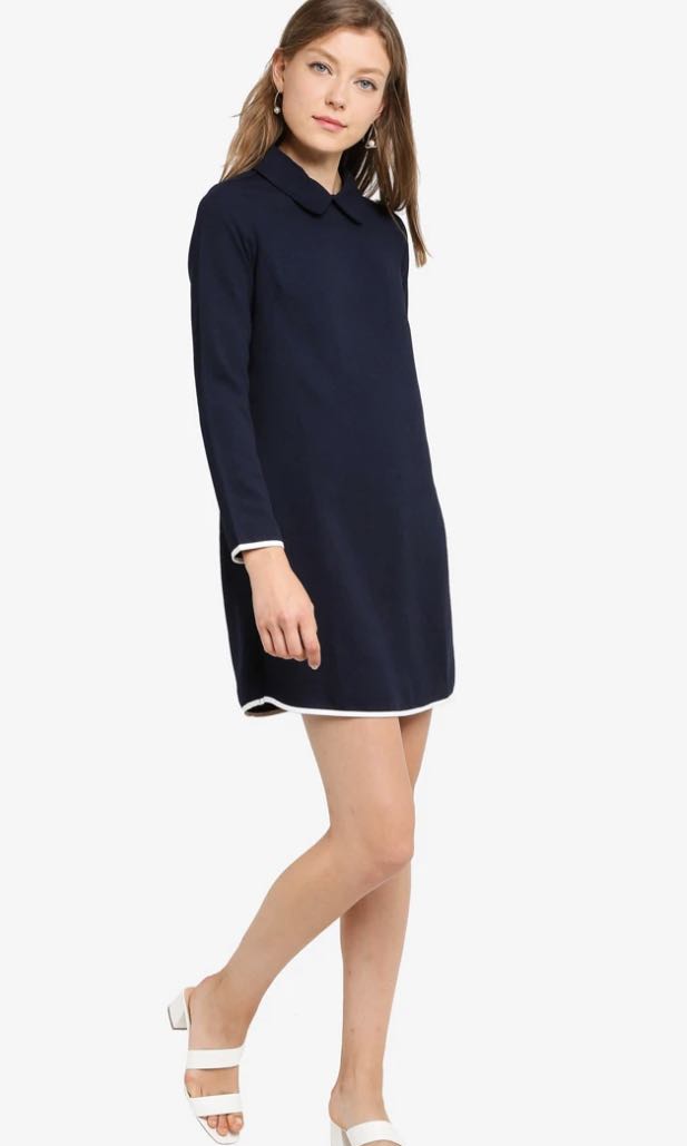 Zalora Navy Blue Collared Dress, Women 