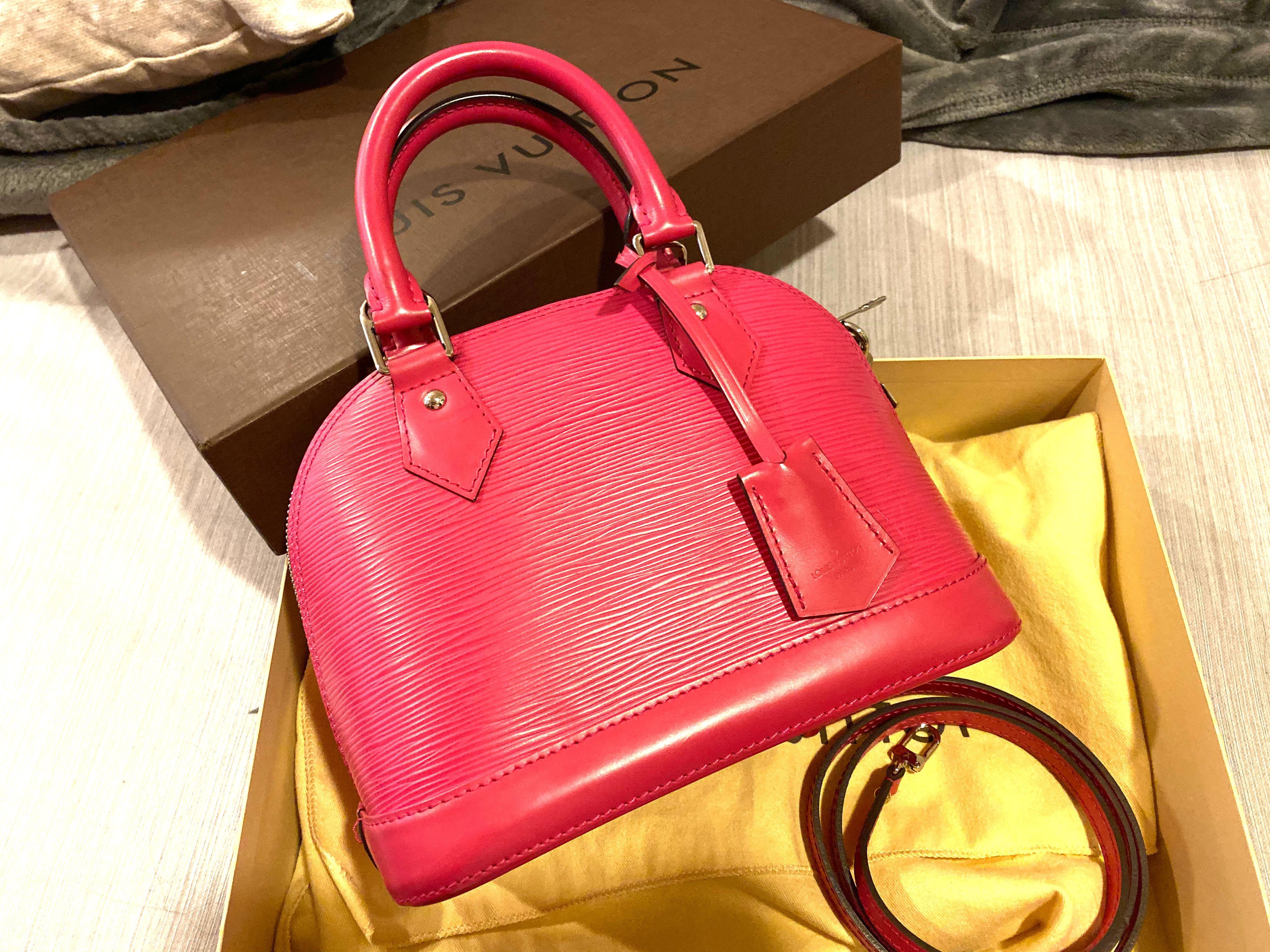 Authentic Louis Vuitton Epi Leather Alma BB in Red Satchel handbag