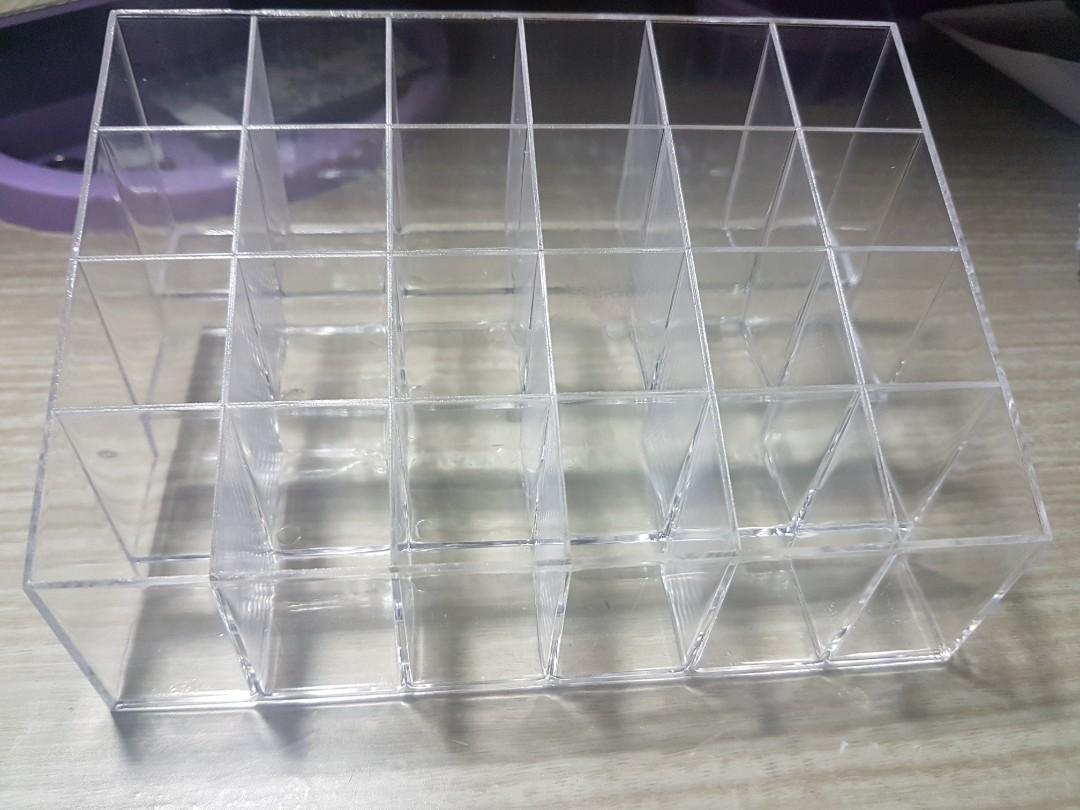 24 slots lipstick organizer (Category: Makeup) located in Manila. Submitted by shoppe.jasmineb (Listing ID 262348526, Image 1). Description: New with box pa. No scratches. Never used. Pinicturan lang #sweldo7 *lipsticks not included Great gift idea. #13thmonthsale.