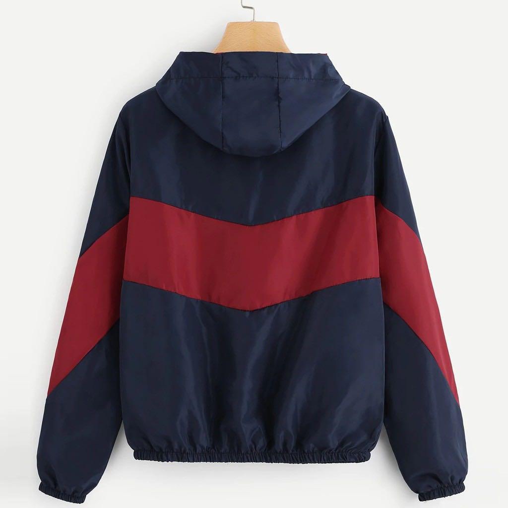 465 vintage windbreaker colourblock maroon red navy blue duo tone ulzzang korean retro zip up jacket pullover sporty