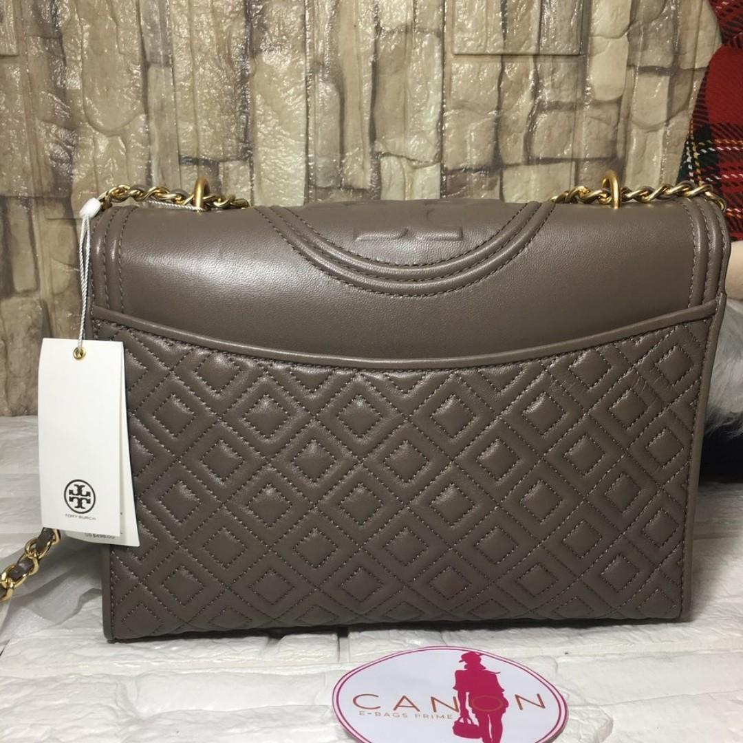 Auth. TORY BURCH Fleming Convertible Shoulder Bag Silver Maple