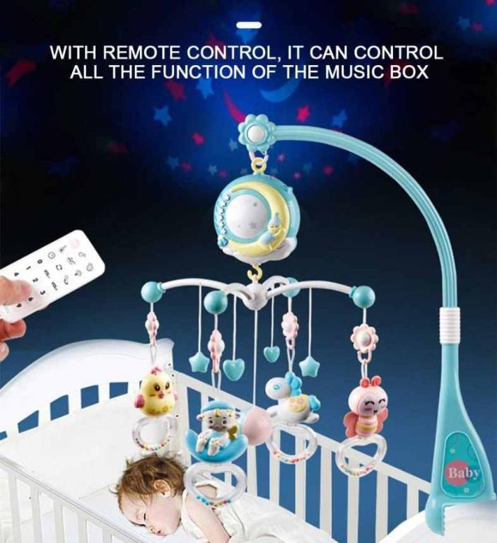 Baby Rattles Crib Toy Holder Rotating Musical Box Projection 0 12 Months Infant Toys Babies Kids Baby Nursery Kids Furniture Cots Cribs on Carousell