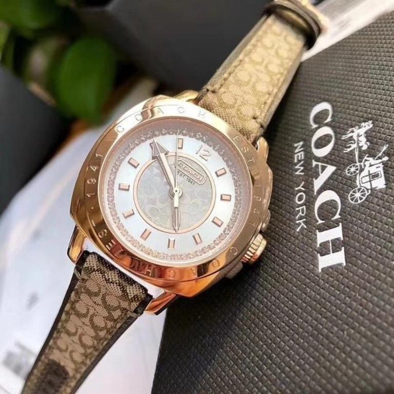 Coach Leather Strap Watch Gold 14501287