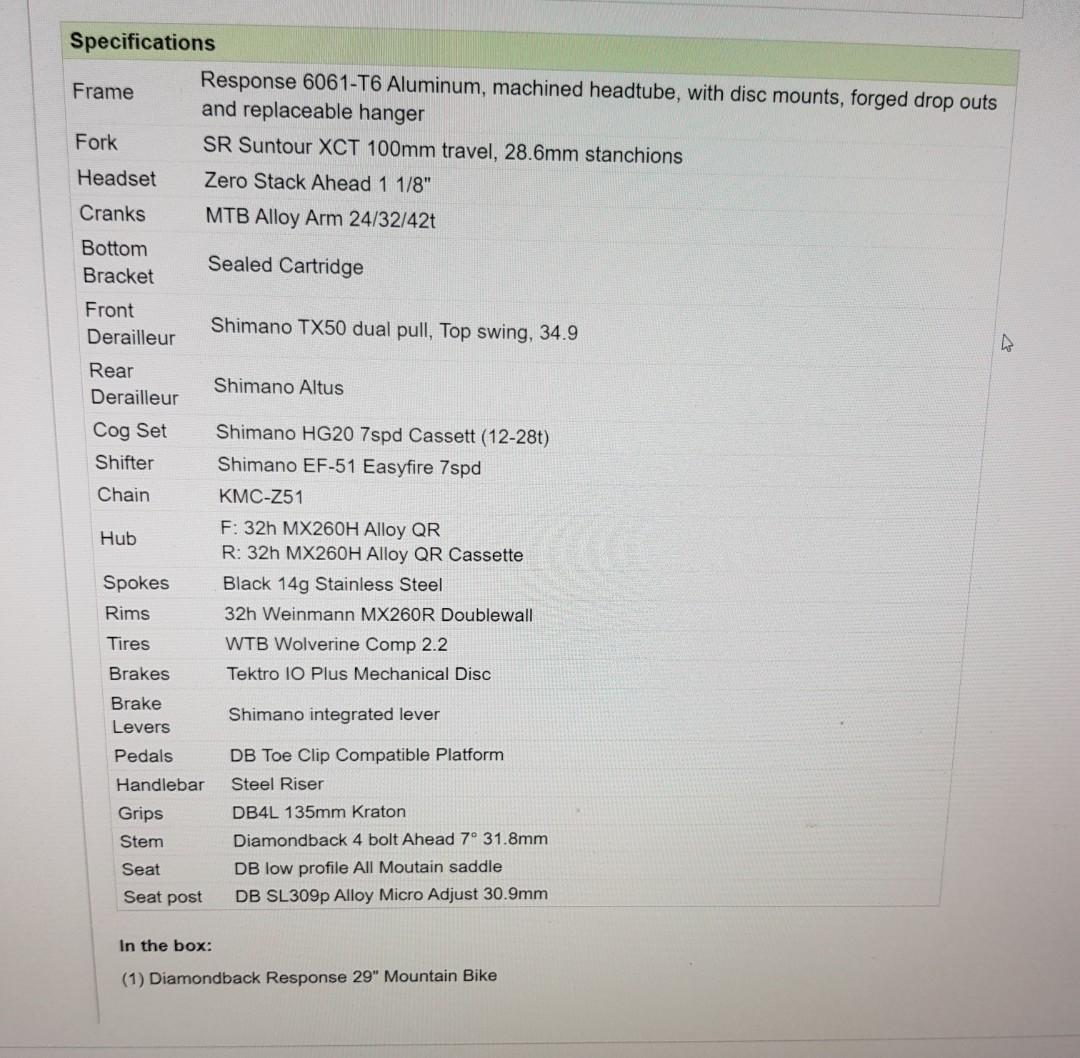 Diamondback best sale response 29