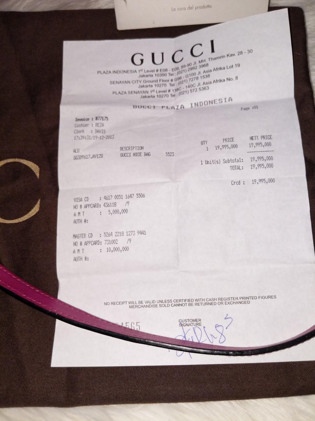 Jual tas GUCCI soho authentic lengkap receipt plaza senayan indo