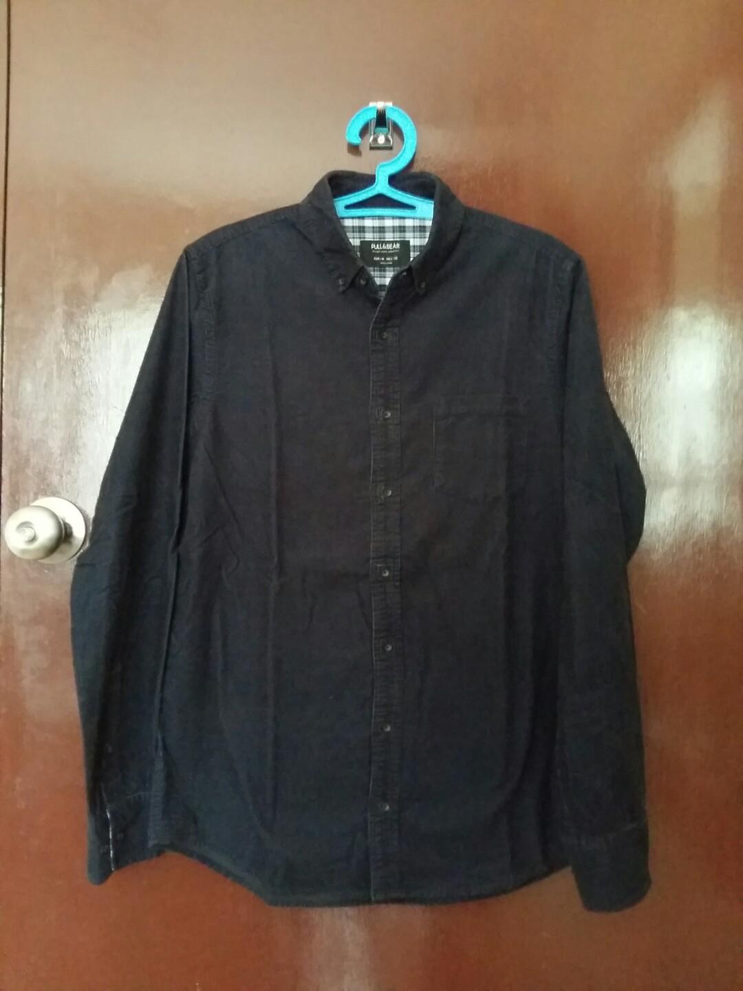 Kemeja Corduroy kerah berkancing ( Dark Blue ), Fesyen Pria, Pakaian ...