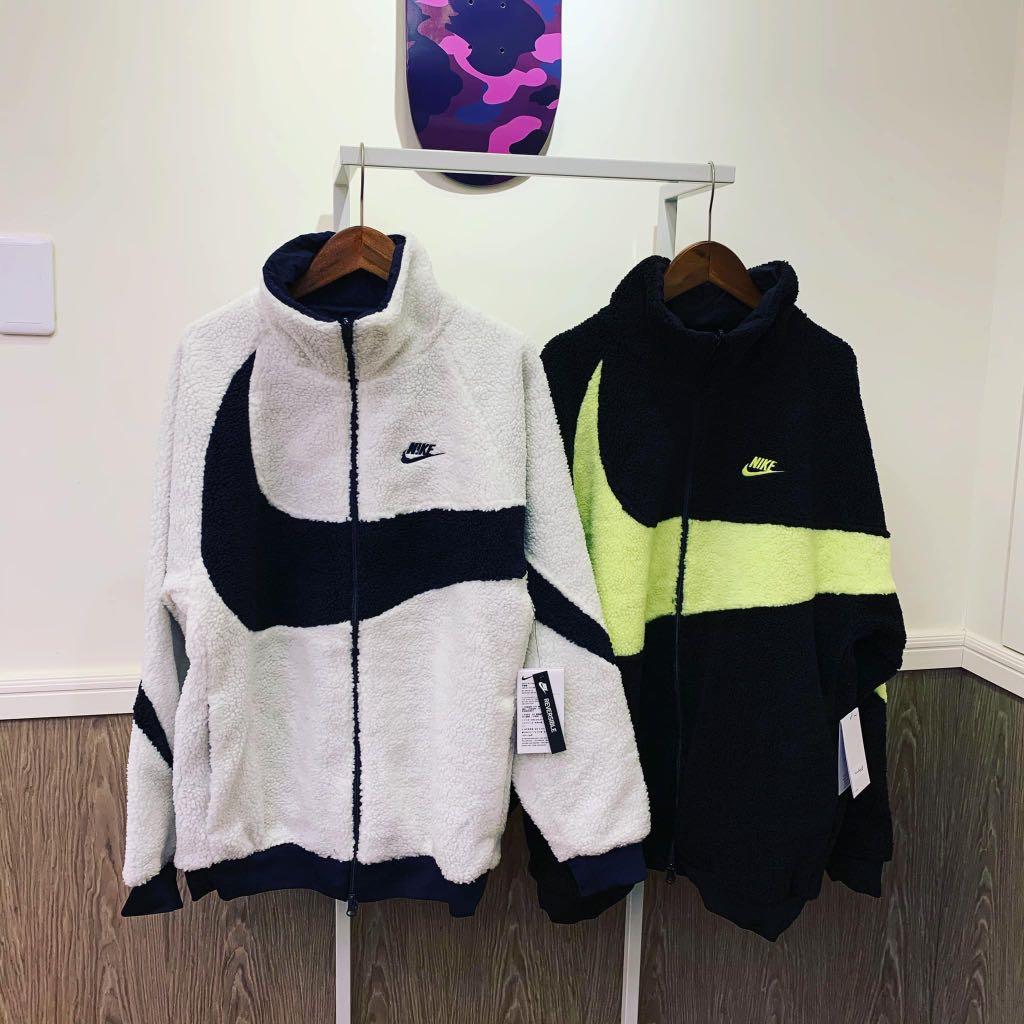 Nike big swoosh boa jacket 大勾雙面穿羊毛外套, 他的時尚, 外套及