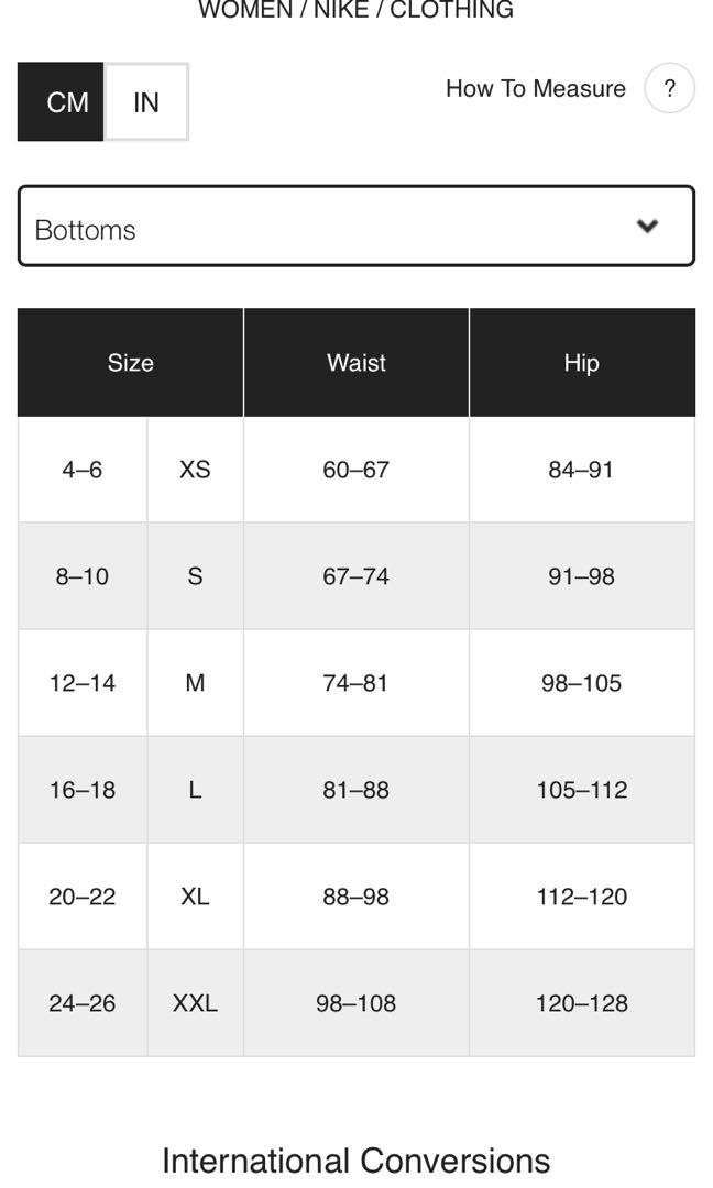 Nike size chart track pants store