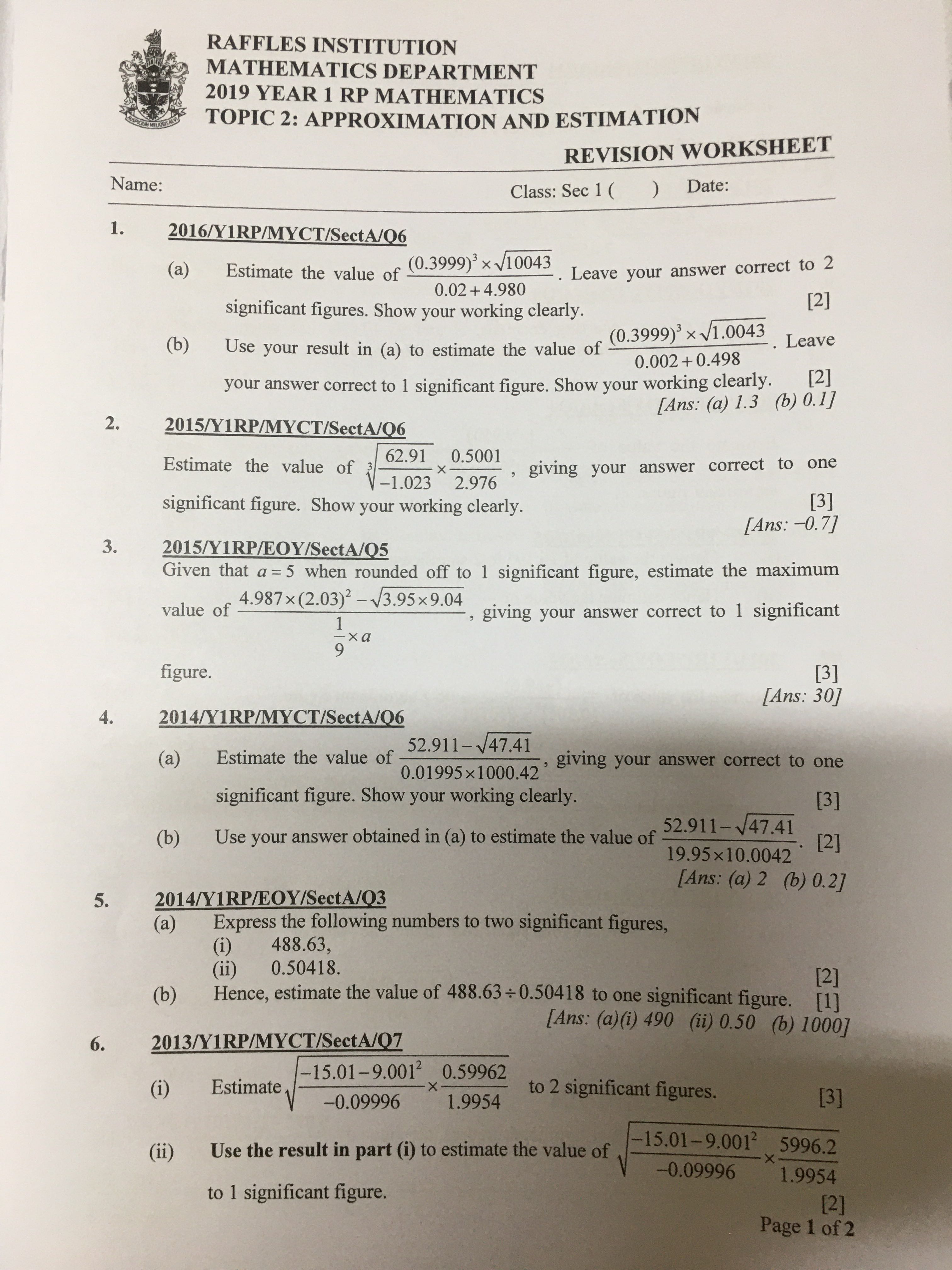 2021 IP Math / IP chemistry / IP physics / RI Year 1 / year 2 / year 3 ...