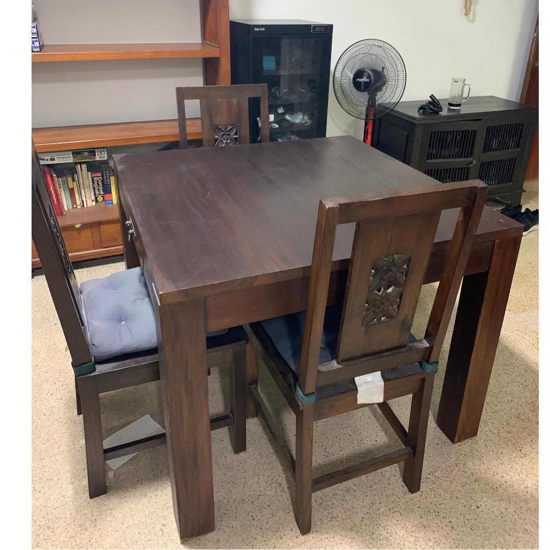 Teak table plus three matching teak chairs, Furniture & Home Living ...