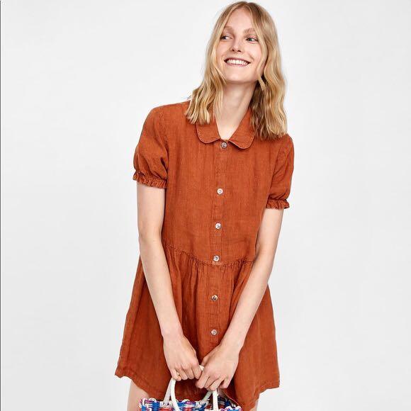 burnt orange linen dress