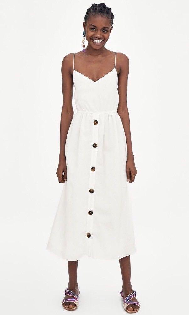 zara white midi dress with buttons