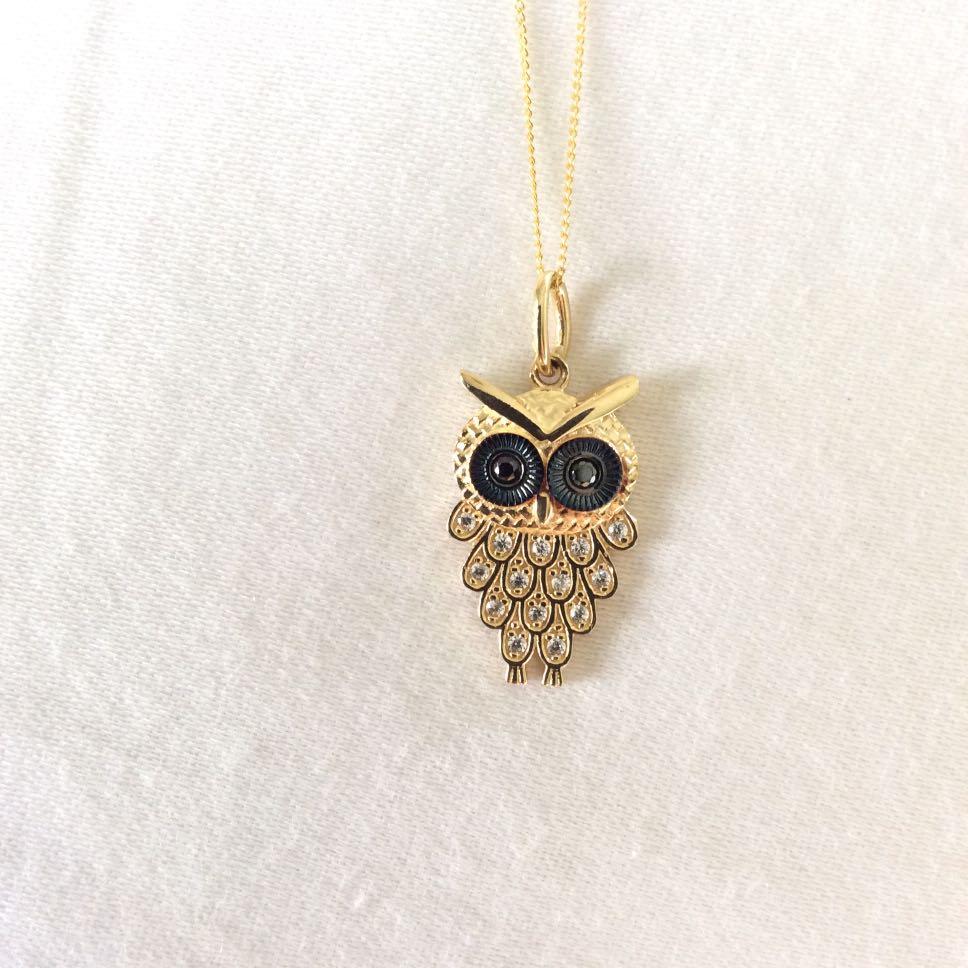 18k Gold Owl Necklace, Women's Fashion 
