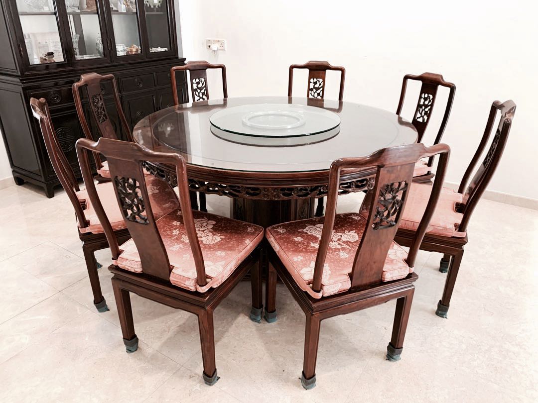 Rosewood Round Shape Dining Table With 8 Design Chairs Furniture Home Living Tables Sets On Carou Rosewood Round Shape Dining Table With, Chinese Rosewood Flower Carving Round Dining Table Set