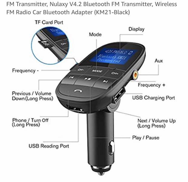 FM Transmitter, Nulaxy V4.2 Bluetooth FM Transmitter, Wireless FM Radio