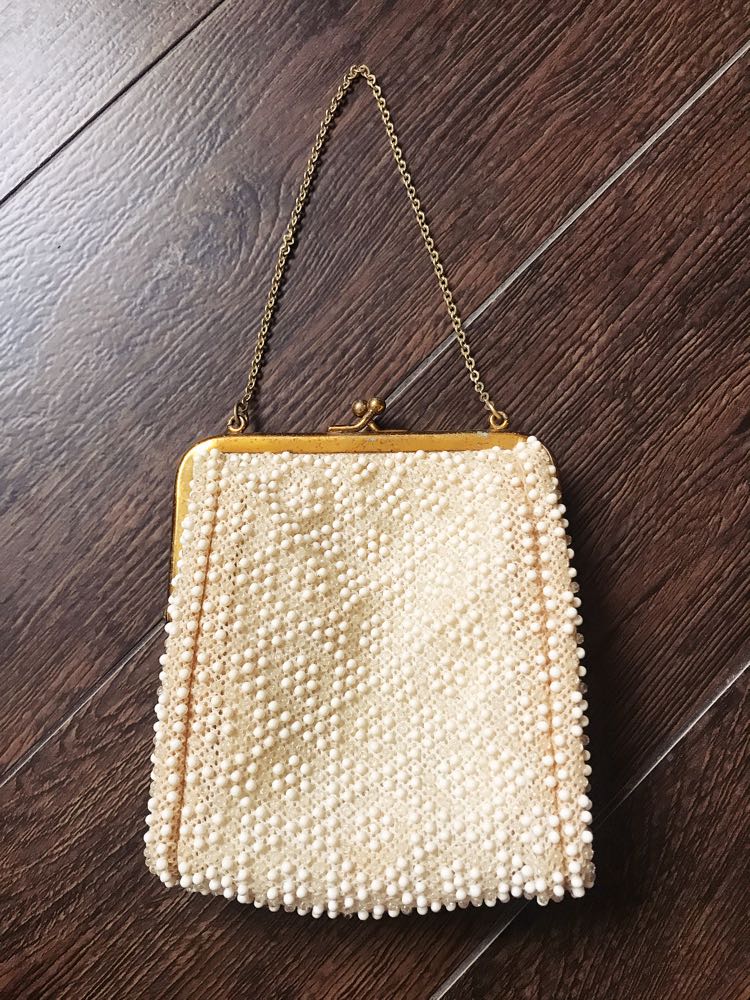 Vintage Beaded Cream Clutch, Women's Fashion, Bags & Wallets, Clutches ...