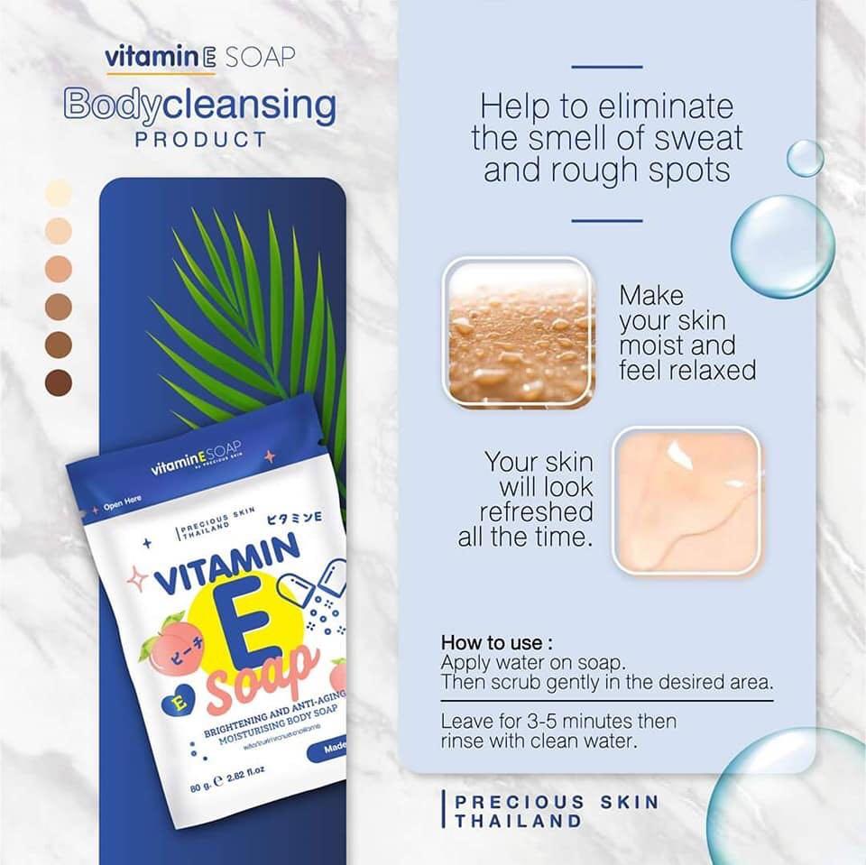 VIT E SOAP BY PRECIOUS SKIN (Category: Face Care) located in Mandaluyong City. Submitted by amaries (Listing ID 262526403, Image 3). Description: NEW! Precious Skin VITAMIN E SOAP😍 (Anti Aging/Brightening) Made in Thailand.. 100% Authentic from Thailand ✅Brightening & Anti Aging Formula ✅Face and body soap and moisturiser safe for pregnant and lactating mom's.. Vit E Soap ✅Vitamin E Moisturizing Soap ✅Skin care soap, smooth texture With nourishi