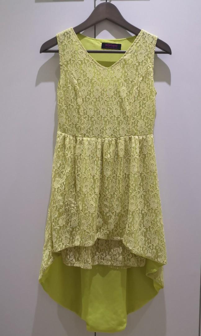 Yellow Lace Dress (Category: Dresses) located in Makati City. Submitted by lllsummer (Listing ID 262415457, Image 1). Description: Good quality and cutting! Zip at side. Fits size S..