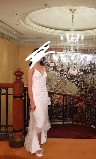 Elegant white beaded rhinestone gown, v neck, low back, prom/formal gown dress for rent or sale