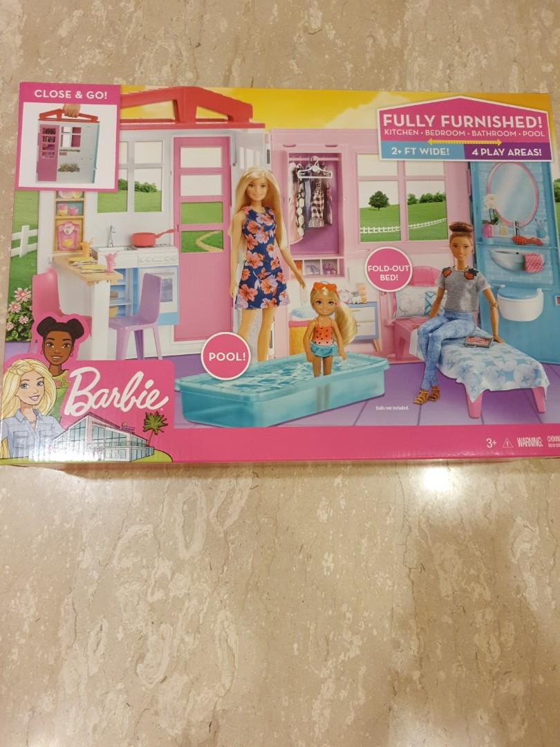 Barbie fully furnished close and go house best sale