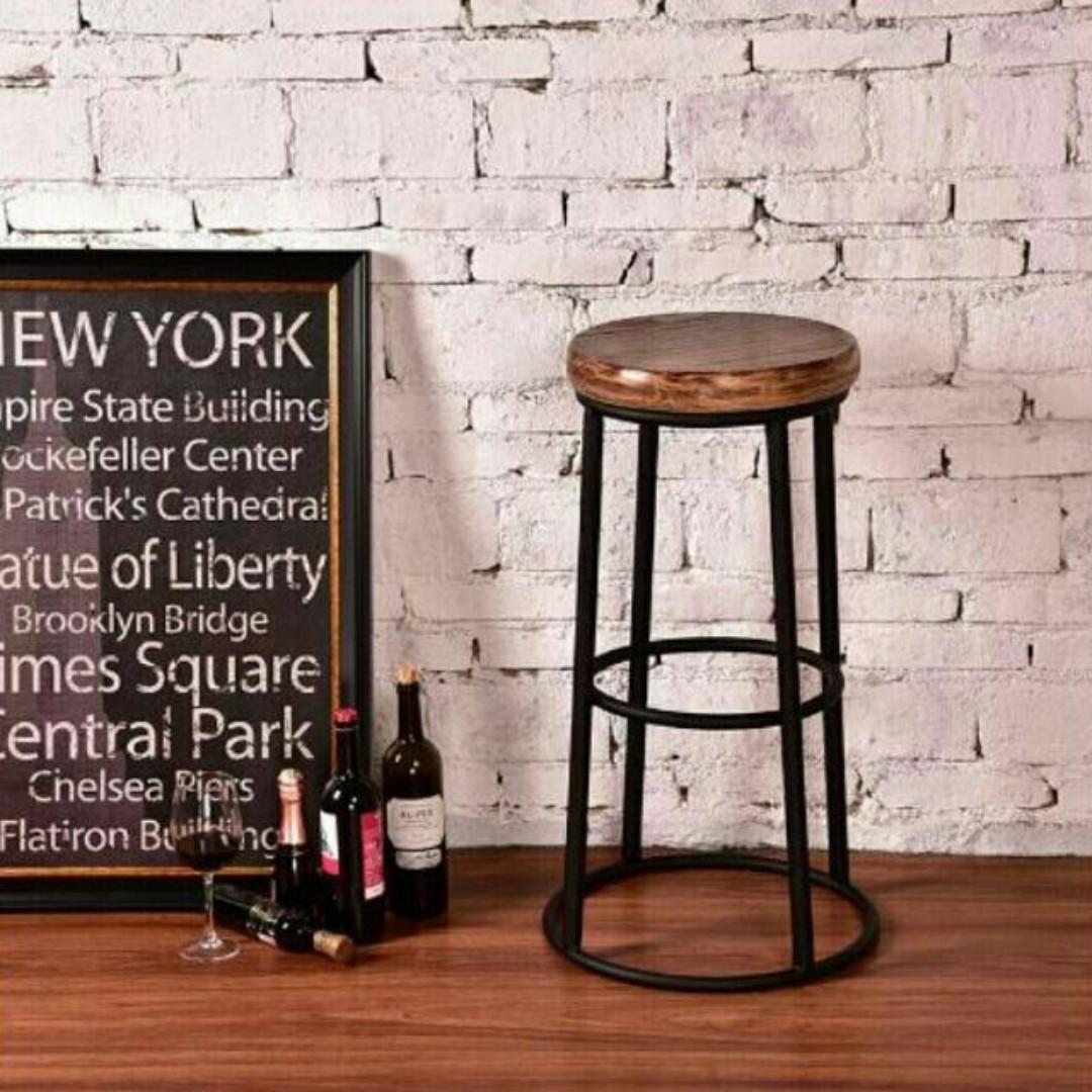 CSBC 005 Solid Wood High Bar Stool Round metal, Furniture & Home Living