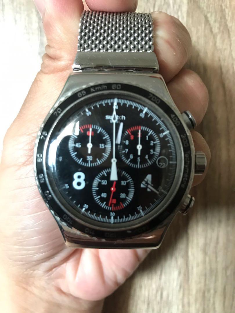 Swatch Blackie Black Dial Stainless Steel Men s Watch YVS401G