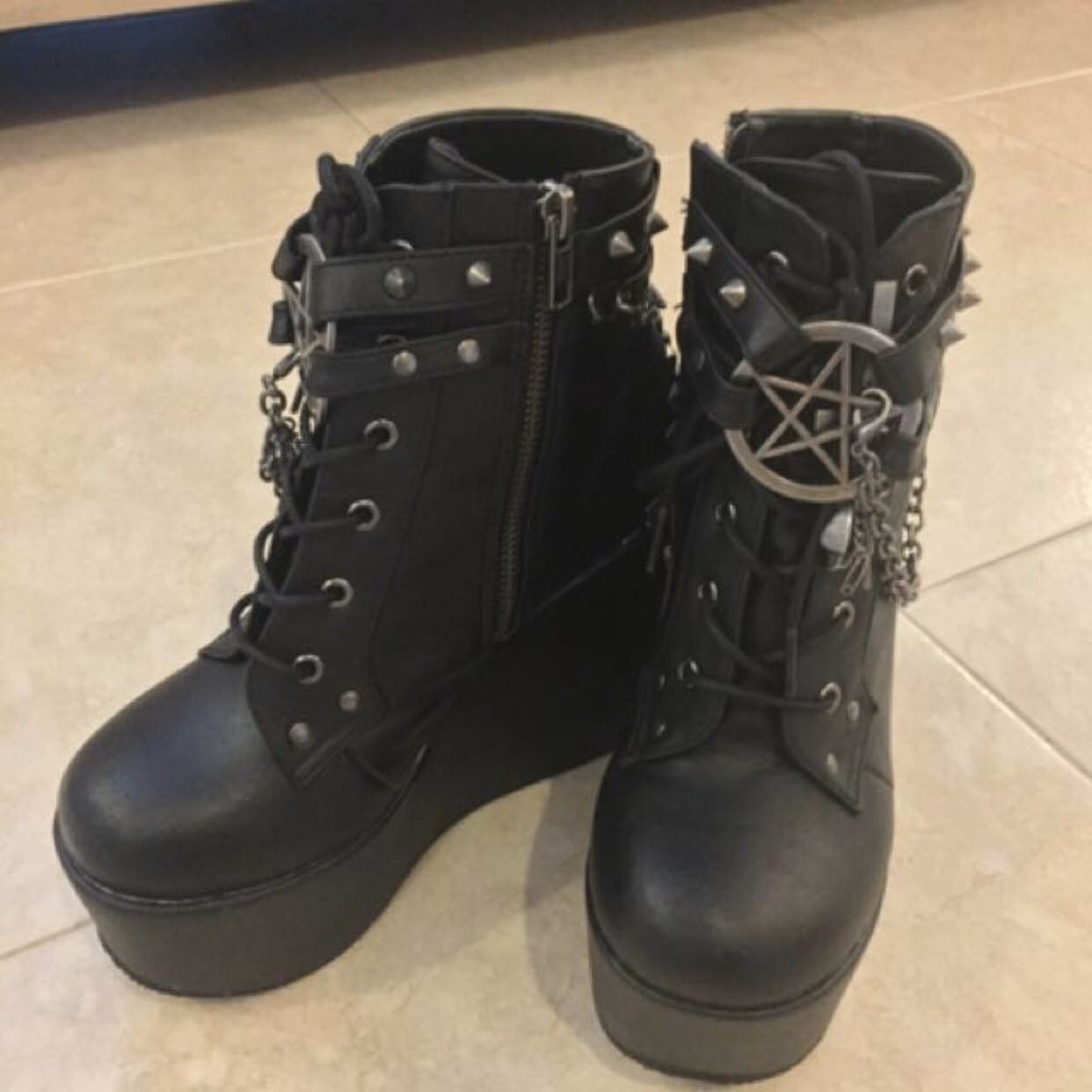 [Reduced] DEMONIA Craft Studded Wedge Boot, Women's Fashion, Footwear,  Boots on Carousell
