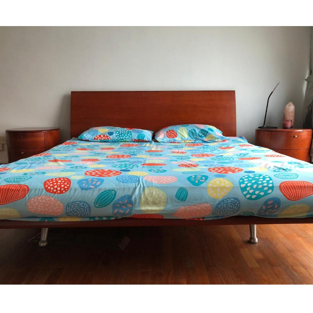 Free Wooden Super King Bed With Mattress W Side Tables Furniture Beds Mattresses On Carousell