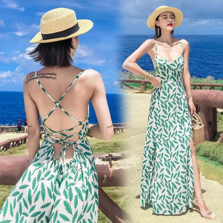 Gaun Maxi Casual Wanita Model Backless Summer Dress Pantai Beachwear