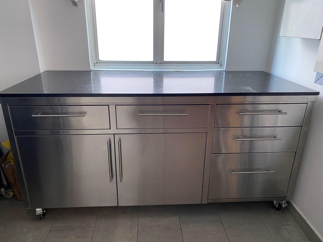 kitchen steel table as cabinets