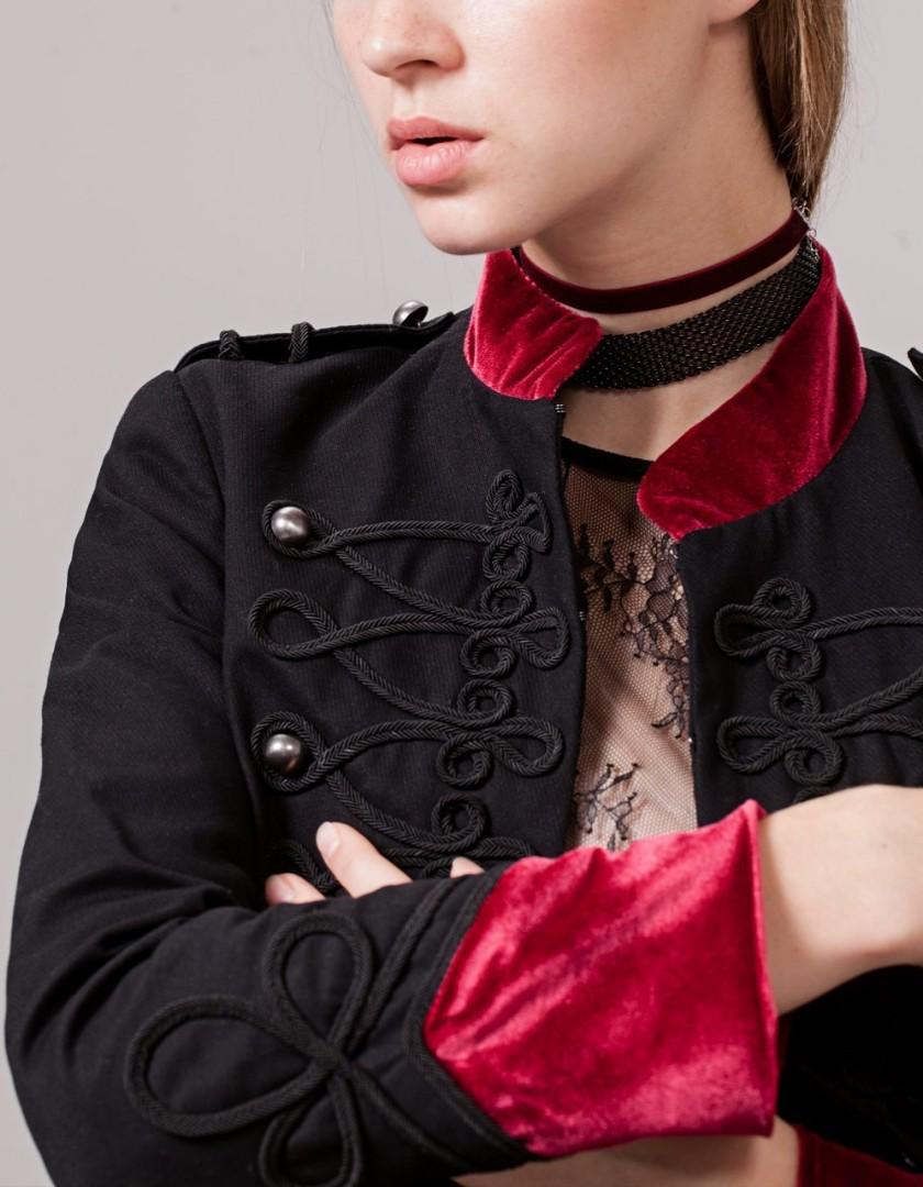 Stradivarius Red Velvet Collar Military Jacket Blazer