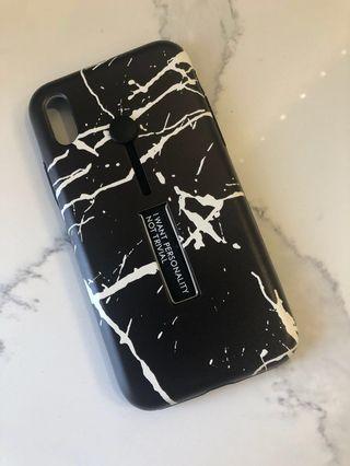 iPhone X Black Marble phone case with stand + glass screen protector