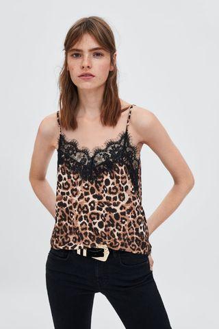 Zara Leopard Lace Cami Top - Size M *FREE POST*
