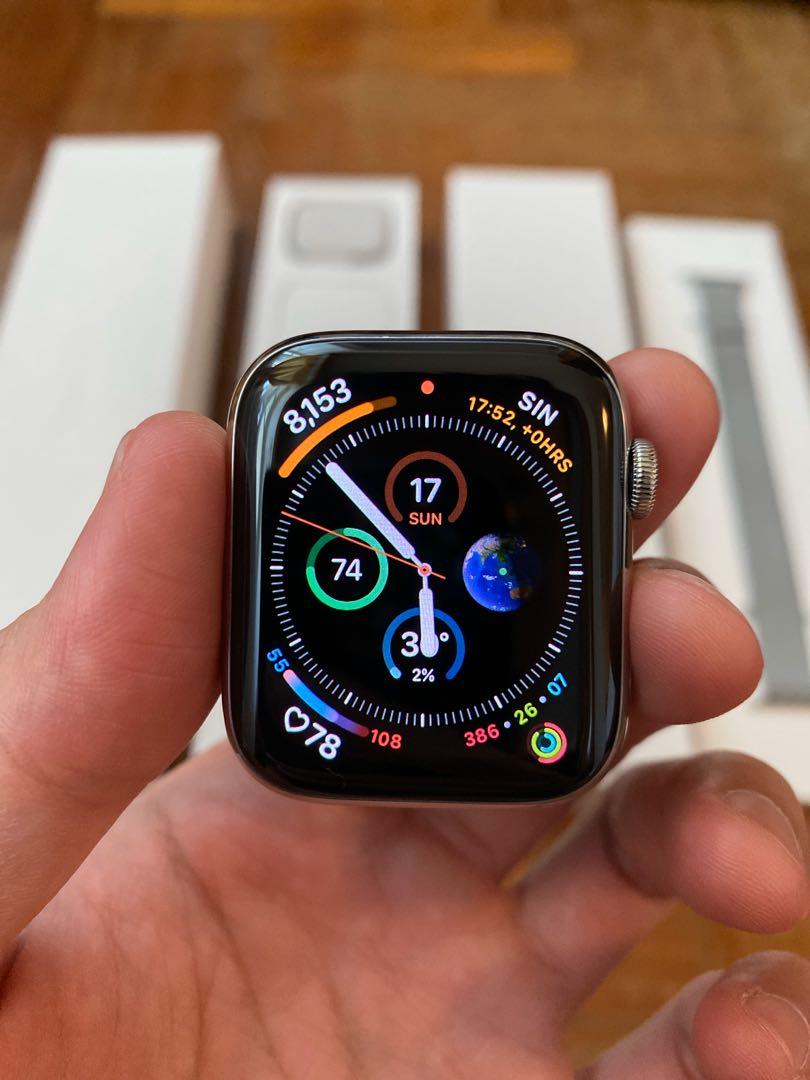 Apple Watch S4 . Stainless Steel Silver . Apple Mil Loop Luxury