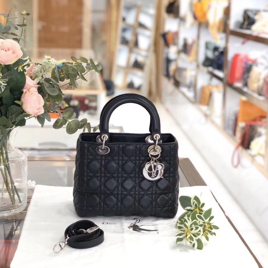 Authentic Pre Loved Christian Dior Medium Black Lambskin Lady Dior Shw Luxury Bags Wallets Handbags On Carousell