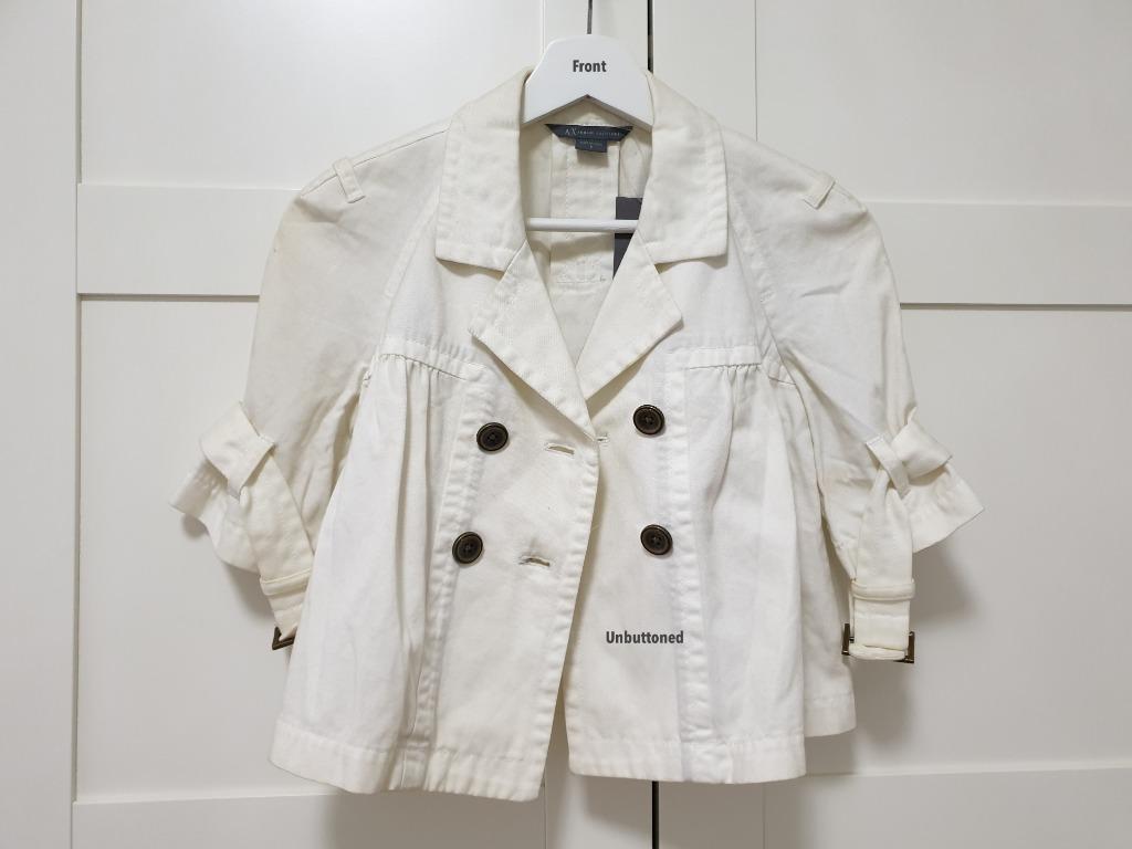 AX Armani Exchange | RN#91714 CA#32528 | Empire Line Peplum Cropped White  Denim Jacket | Branded Original | Genuine, Women's Fashion, Coats, Jackets  and Outerwear on Carousell