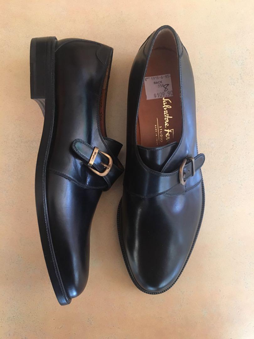 BRAND NEW Salvatore Ferragamo Black Leather Monkstrap Shoes, Men's ...