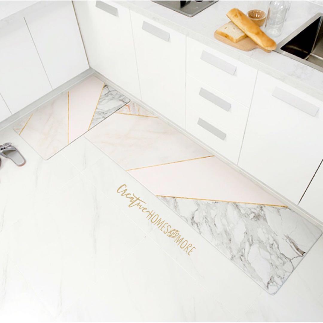 Sale Geo Marble Dusty Pink Waterproof Kitchen Floor Mat