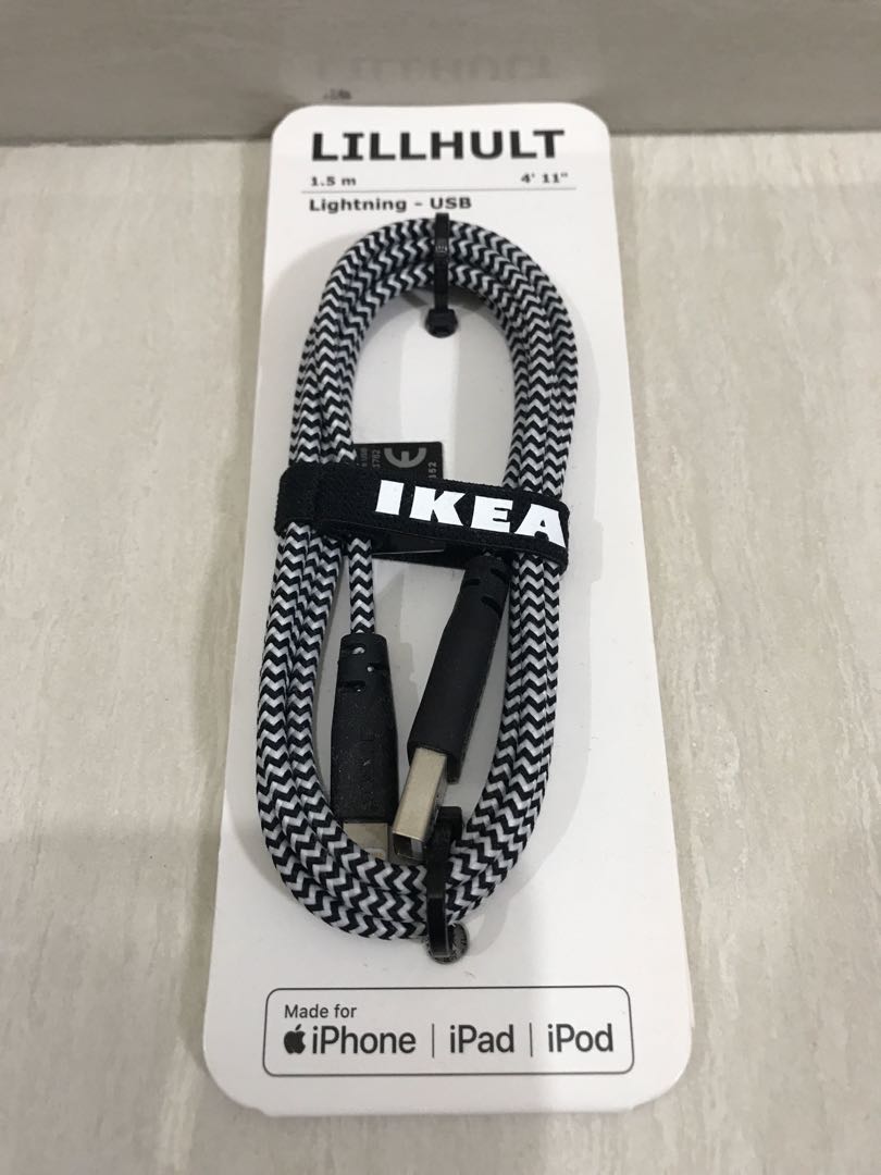 IKEA LILLHULT Lightning USB Cable, 手提電話, 電話及其他裝置配件, 充電器及電線 Carousell