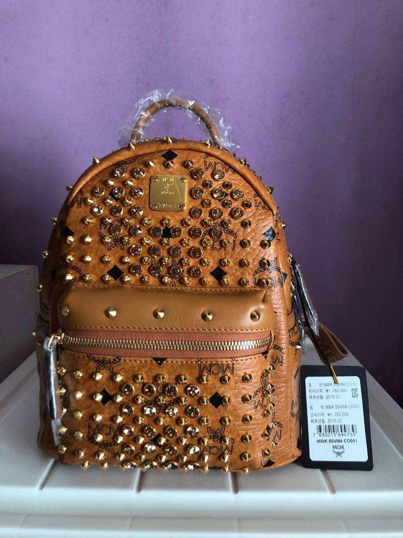 MCM Visetos Swarovski X-Mini Stark Diamond Backpack Cognac 1268267