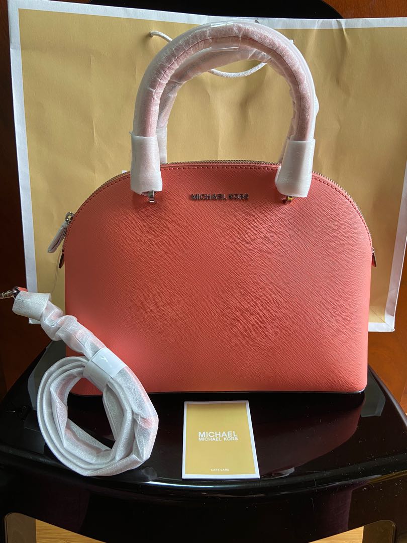 Michael Kors Emmy Dome Saffiano Red Satchel Two way Bag.