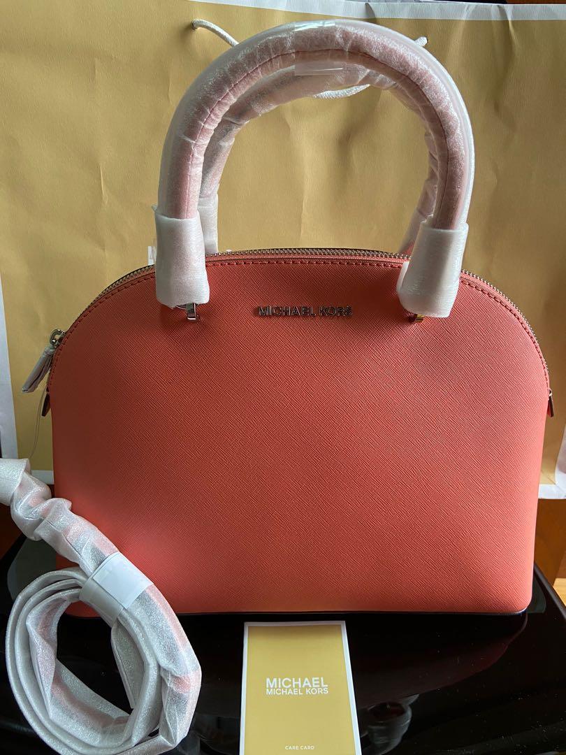 Michael Kors Emmy Dome Saffiano Red Satchel Two way Bag.